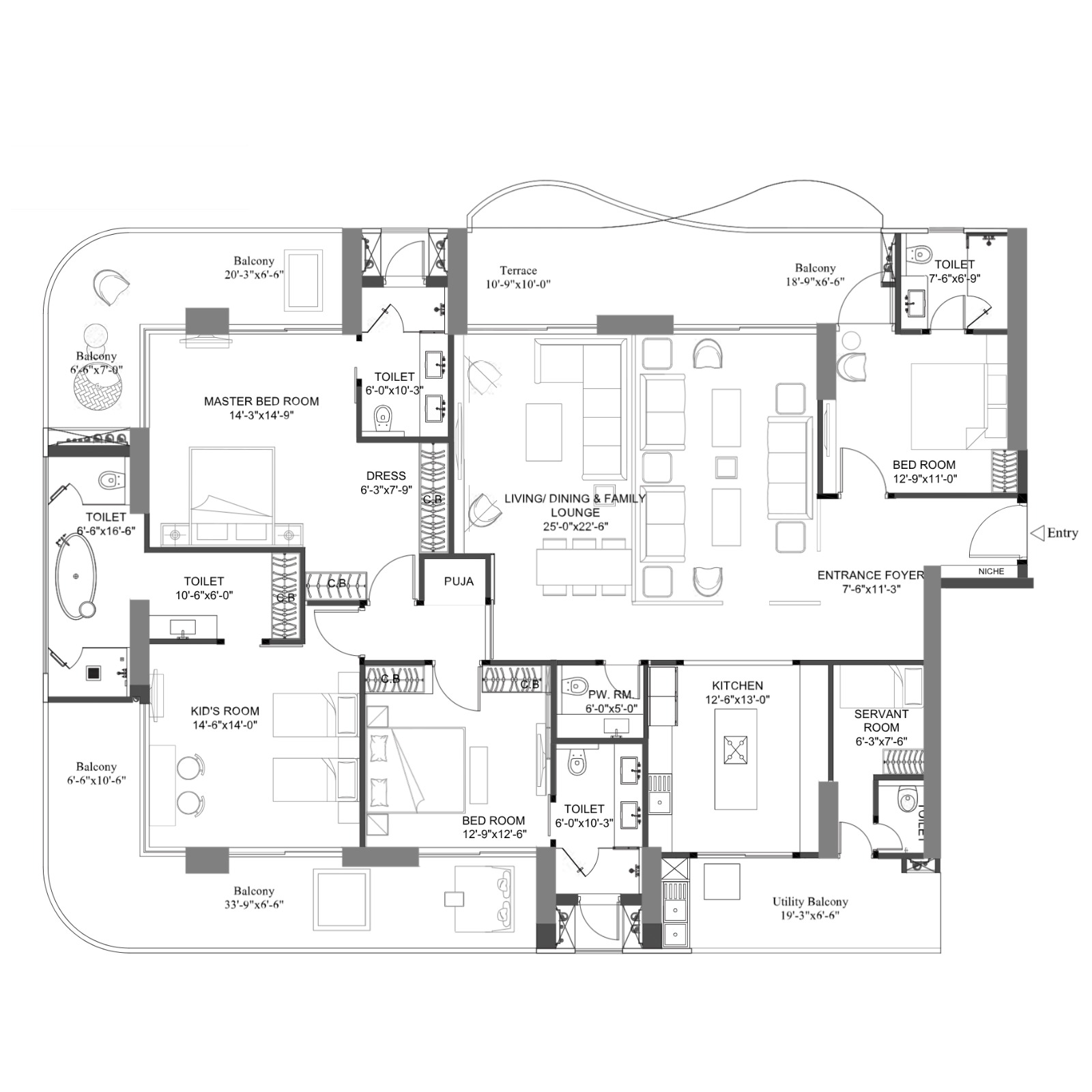 4 BHK Floor Plan - The Amaryllis Tower D